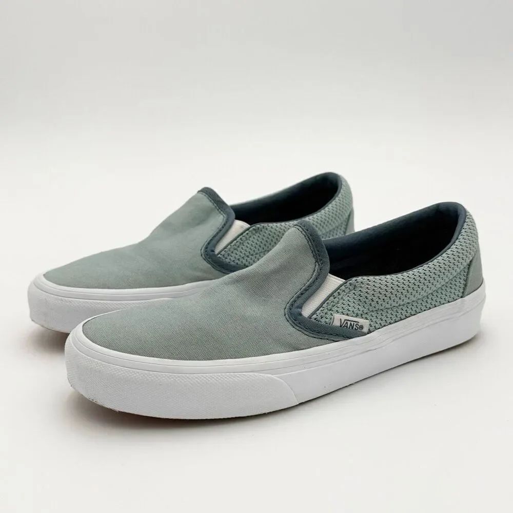 Vans Slip on Canvas Sneakers in Slate Blue Suede with Perforated Leather - US Wo